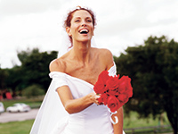 Bride with red flowers